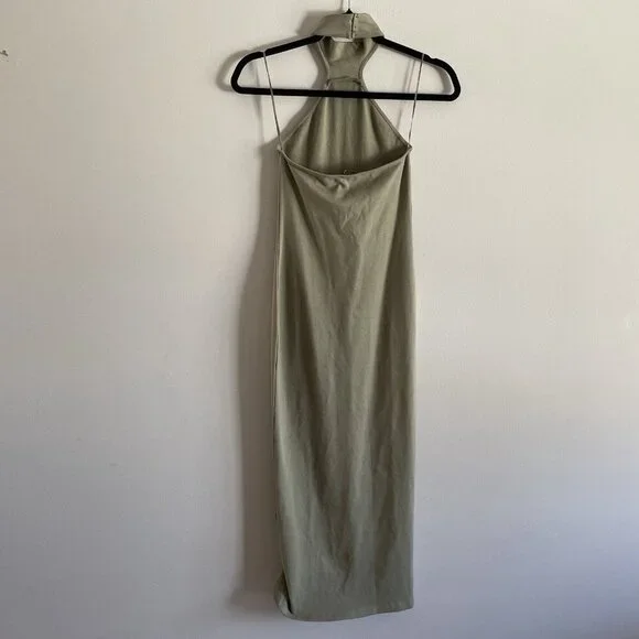 Zara Women M Olive Green Stretch Sleeveless Halter Midi Bodycon Dress NWT - Picture 7 of 10